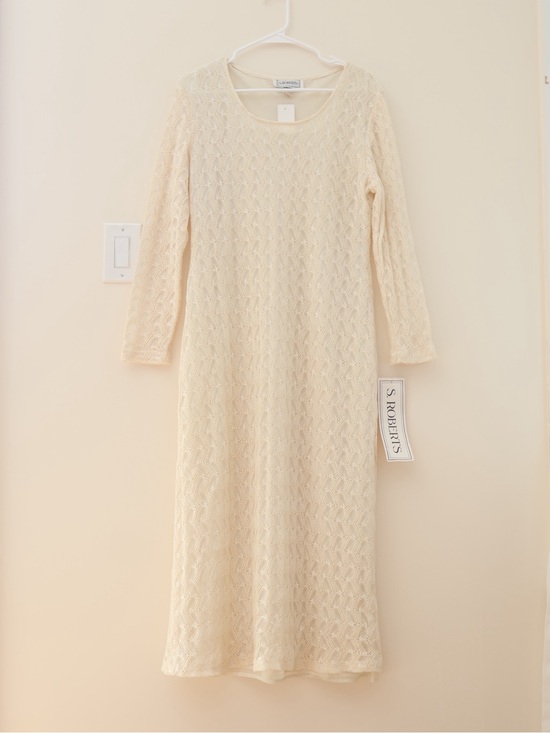 S. Roberts Dresses & Skirts - NWT Vintage 90s Crochet Knit Long Sleeves Maxi Dress Cream Sz 16 Boho Lagenlook